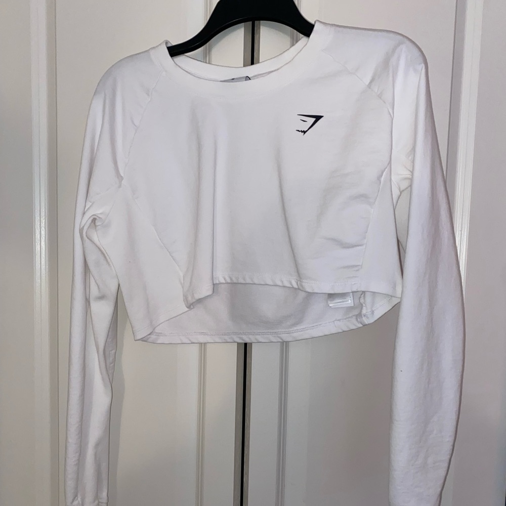 GYMSHARK cropped all white long sleeve sweatshirt women’s size medium